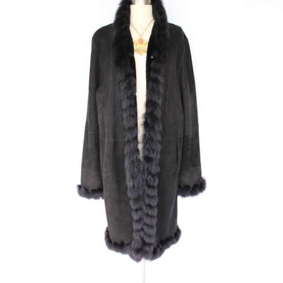 Stefania Sarle black Shearling fur lamb leather Toscana fur lamb Aspen coat XL - Picture 2 of 9